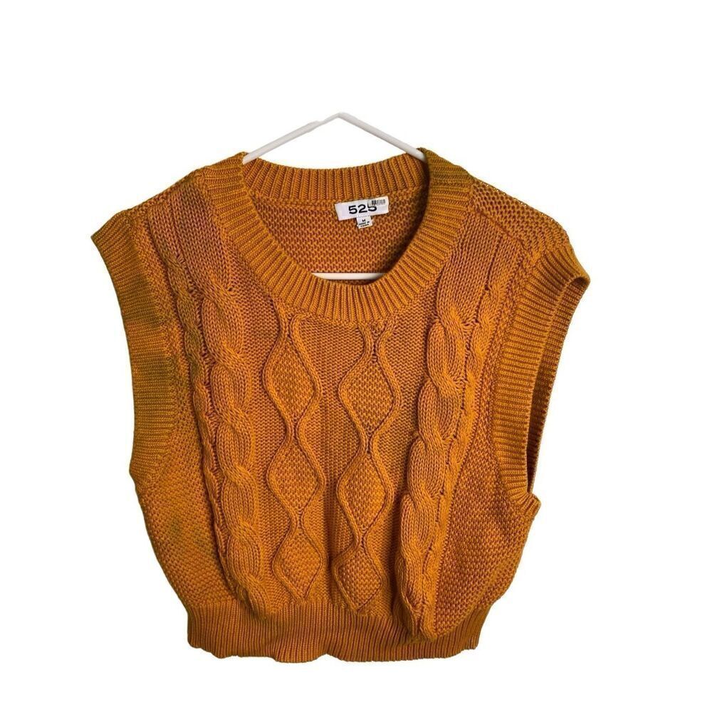 525 America Womens Cable Knit Sweater Vest M Tennis Clueless Chunky Medium Weave
